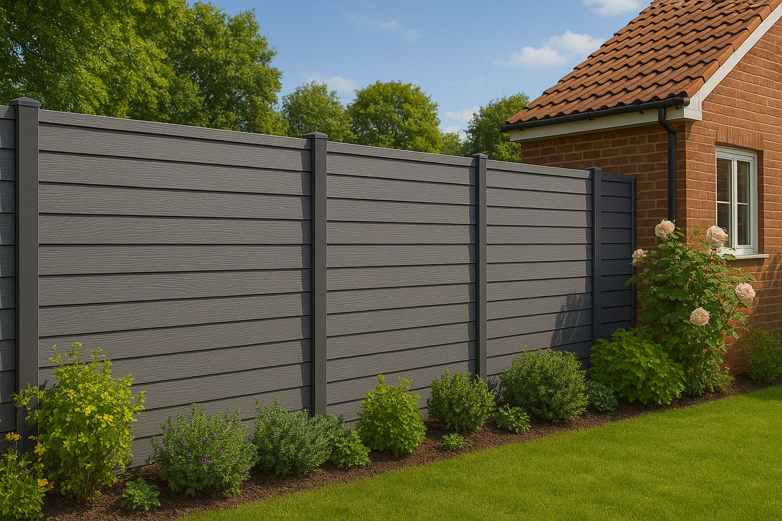 Modern grey composite fence panels
